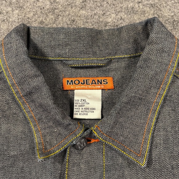 Y2k Vtg Mojeans Denim Jacket Mens 2XL Blue Military Streetwear Maurice Malone - Picture 3 of 12